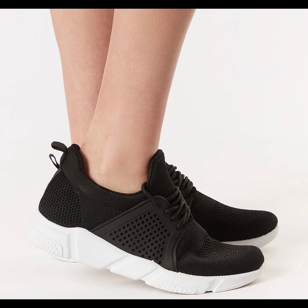 Knit Lace-Up Perforated Rubber Cage Sneaker